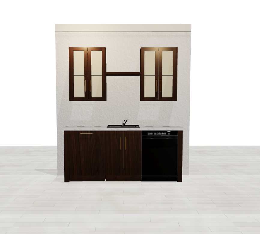 The Luxury Wet Bar & Beverage Station project: dark walnut cabinets with glass upper doors, a sink and a black dishwasher